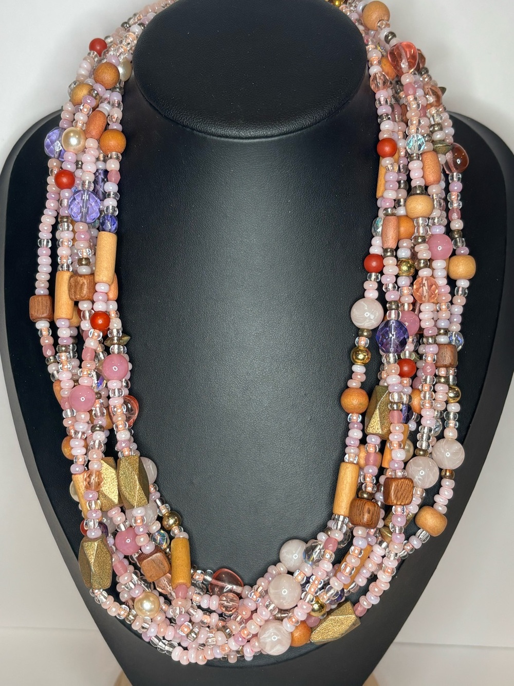 Vintage Joan Rivers Collection Pink Multi Strand Glass Bead 18" Necklace